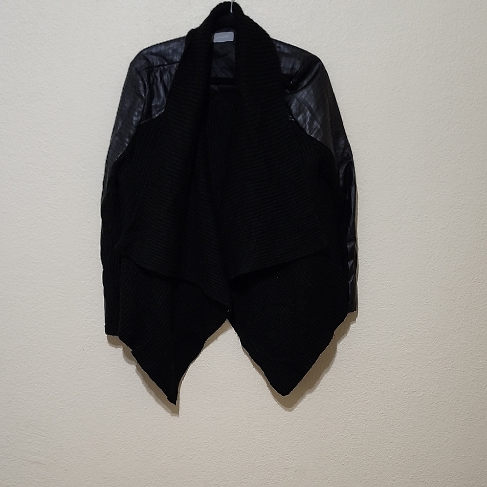Black Women's Sweater with Leather Accents